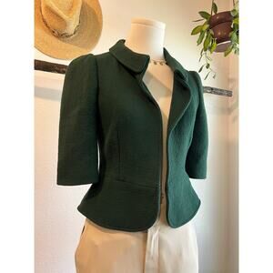 Fendi Green Italy Made Collared Peplum Wool Silk Blouse Jacket Size 40 / Small